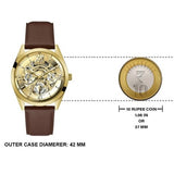 Guess Multifunction Chronograph Gold Dial Brown Leather Strap Watch For Men - GW0389G5