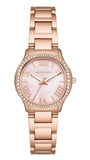 Michael Kors Sage Three-Hand Crystals Mother of Pearl Dial Rose Gold Steel Strap Watch for Women - MK4823