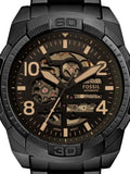 Fossil Bronson Automatic Skeleton Black Dial Black Steel Strap Watch for Men - ME3256