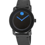 Movado Bold TR90 Black Dial Black Leather Strap Watch For Men - 3600307