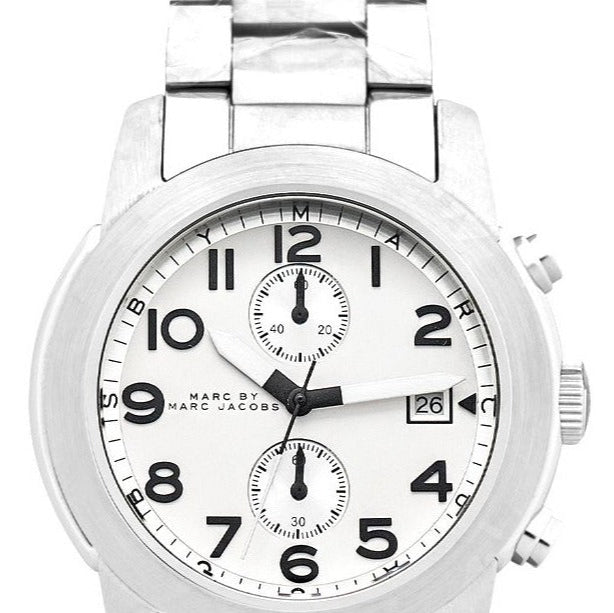 Marc By Marc Jacobs Silver and White Leather Chronograph Watch Women Marc By Marc Jacobs Watch MBM1099 Silver Steel Case  main image 2