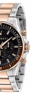 Maserati SFIDA Chronograph Black Dial Two Tone Steel Strap Watch For Men - R8873640009