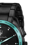 Maserati Traguardo Chronograph Aqua Edition Black Dial Black Steel Strap Watch For Men - R8873644002