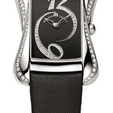 Maurice Lacroix Fiaba Black Dial with Diamonds Black Leather Strap Watch for Women - DV5012-SD531-350