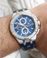 Maurice Lacroix Aikon Chronograph Blue Dial Blue Leather Strap Watch for Men - AI1018-SS001-430-1