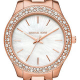 Michael Kors Lilane Three Hand Mother of Pearl White Dial Rose Gold Steel Strap Watch For Women - MK4557