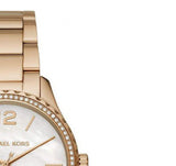 Michael Kors Layton Three Hand Mother of Pearl White Dial Gold Steel Strap Watch For Women - MK6870