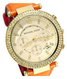Michael Kors Parker Champagne Dial Orange Leather Strap Watch for Women - MK2279