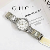 Michael Kors Parker Three Hand Mother of Pearl White Dial Silver Steel Strap Watch For Women - MK4694