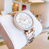 Michael Kors Parker Three-Hand Mother of Pearl White Dial Rose Gold Steel Strap Watch For Women - MK4695