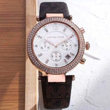 Michael Kors Parker Chronograph White Dial Brown Leather Strap Watch For Women - MK6917