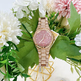 Michael Kors Lennox Three Hand Crystals Rose Gold Dial Rose Gold Steel Strap Watch For Women - MK6992