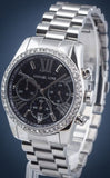 Michael Kors Lexington Chronograph Black Dial Silver Steel Strap Watch For Women - MK7277