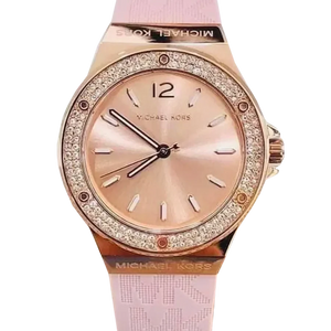 Michael Kors Mini Lennox Three-Hand Rose Gold Dial Pink Silicone Strap Watch For Women - MK7282
