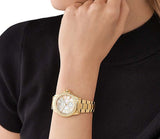 Michael Kors Everest Three Hand Mother of Pearl White Dial Gold Steel Strap Watch For Women - MK7401