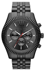 Michael Kors Lexington Chronograph Black Dial Black Steel Strap Watch for Men - MK8320