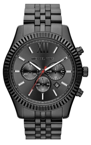 Michael Kors Lexington Chronograph Black Dial Black Steel Strap Watch for Men - MK8320