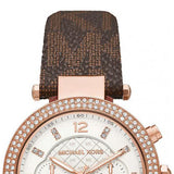 Michael Kors Parker Chronograph White Dial Brown Leather Strap Watch For Women - MK6917