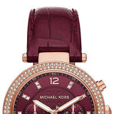 Michael Kors Parker Chronograph Red Dial Red Leather Strap Watch For Women - MK6986