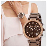 Michael Kors Parker Chronograph Brown Dial Brown Steel Strap Watch For Women - MK5578