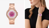 Michael Kors Camille Analog Pink Dial Rose Gold Steel Strap Watch for Women - MK7340