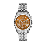 Michael Kors Lexington Chronograph Brown Dial Silver Steel Strap Watch For Women - MK6221