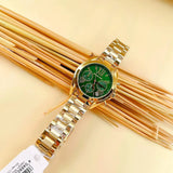 Michael Kors Bradshaw Chronograph Green Dial Gold Steel Strap Watch For Women - MK7257