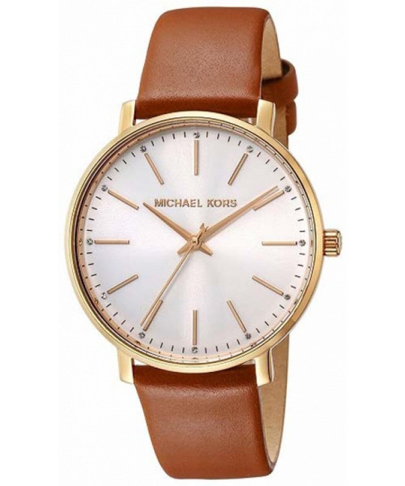 Michael Kors Pyper Quartz Silver Dial Brown Leather Watch For Women