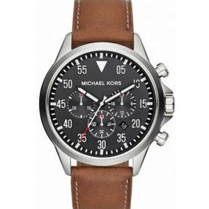 Michael Kors Gage Chronograph Quartz Black Dial Brown Leather Strap Watch For Men - MK8333
