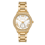 Michael Kors Sage Three-Hand Mother of Pearl White Dial Gold Steel Strap Watch for Women - MK4805