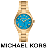 Michael Kors Lennox Analog Blue Dial Gold Steel Strap Watch for Women - MK7460