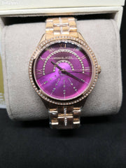 Michael Kors Lauryn Pink Dial Rose Gold Steel Strap Watch for Women - MK3722