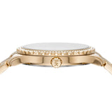 Michael Kors Layton Three Hand Mother of Pearl White Dial Gold Steel Strap Watch For Women - MK6870