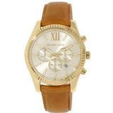 Michael Kors Lexington Chronograph Gold Dial Brown Leather Strap Watch For Men - MK8447