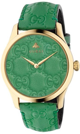 Gucci G Timeless Quartz Green Dial Green Leather Strap Watch For Women