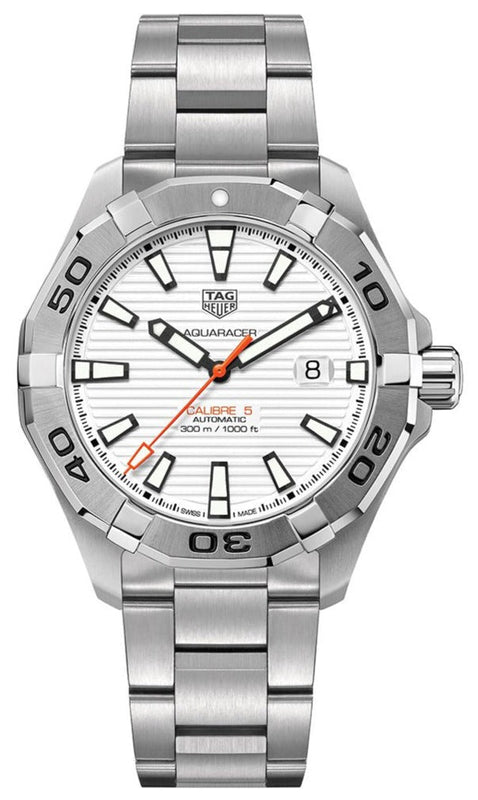 Tag Heuer Aquaracer Calibre 5 Jam Tangan Tali Baja Perak Dial Putih Otomatis untuk Pria - WAY2013.BA0927