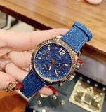 Guess Marina Chronograph Blue Dial Blue Denim Strap Watch For Women - W1057L1