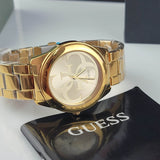 Guess G-Twist Gold Dial Gold Steel Strap Watch for Women - W1082L2