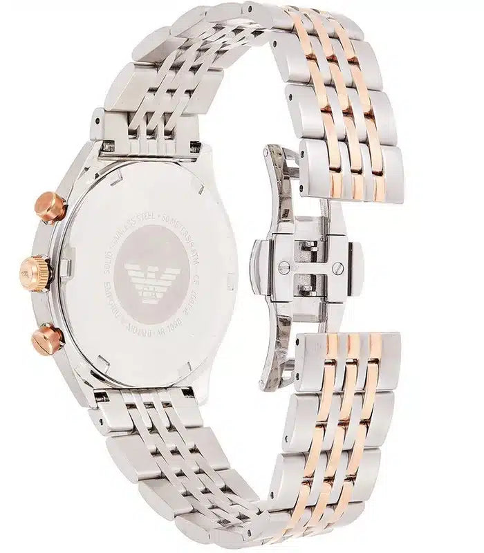 Emporio Armani Zeta Chronograph Quartz White Dial Two Tone Steel Strap Watch For Men