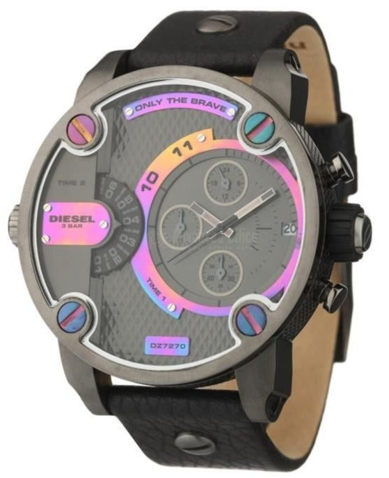 Diesel Badass Chronograph Anthracite Dial Black Leather Strap Watch For Men - DZ7270