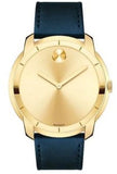 Movado Bold Gold Dial Blue Leather Strap Watch For Men - 3600469