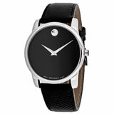 Movado Museum Black Dial Black Leather Strap Watch For Men - 607012