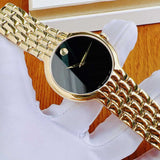 Movado Veturi Black Dial Gold Steel Strap Watch for Women - 0606935