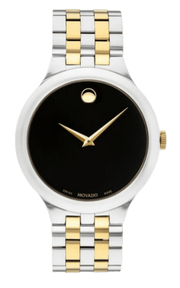 Movado Veturi Quartz Black Dial Two Tone Steel Strap Watch for Men - 0606932