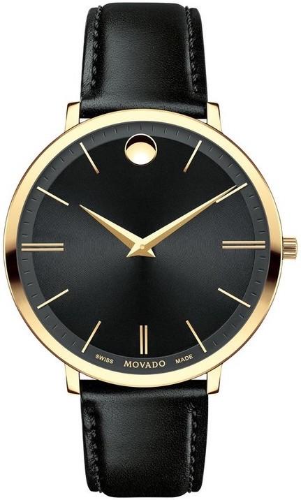 Movado watch women's black leather online strap