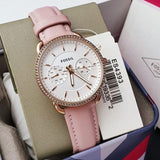 Fossil Tailor Quartz White Dial Pink Leather Strap Watch for Women - ES4393