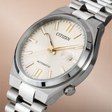 Citizen Tsuyosa Automatic Oatmeal White Dial Silver Steel Strap Watch For Men - NJ0151-88W