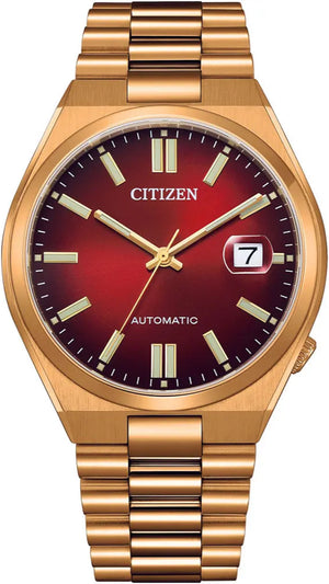 Citizen Tsuyosa Automatic Red Dial Gold Steel Strap Watch For Men - NJ0153-82X