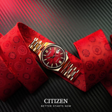 Citizen Tsuyosa Automatic Red Dial Gold Steel Strap Watch For Men - NJ0153-82X