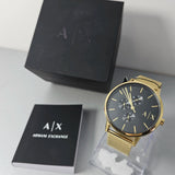 Armani Exchange Cayde Chronograph Black Dial Gold Mesh Strap Watch For Men - AX2715